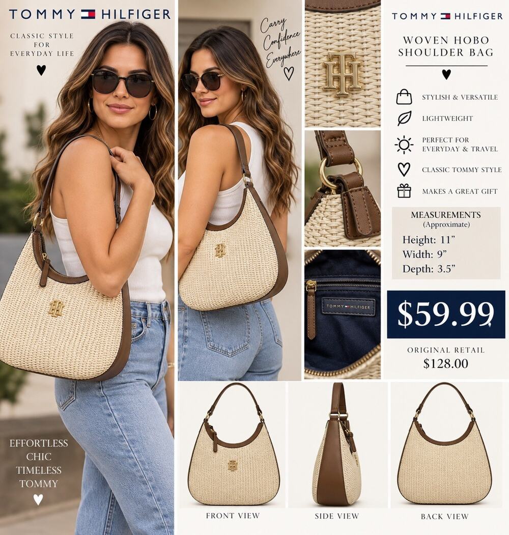 Tommy Hilfiger Straw Raffia Hobo Shoulder Bag Brown Gold NWT $128 Coastal Resort
